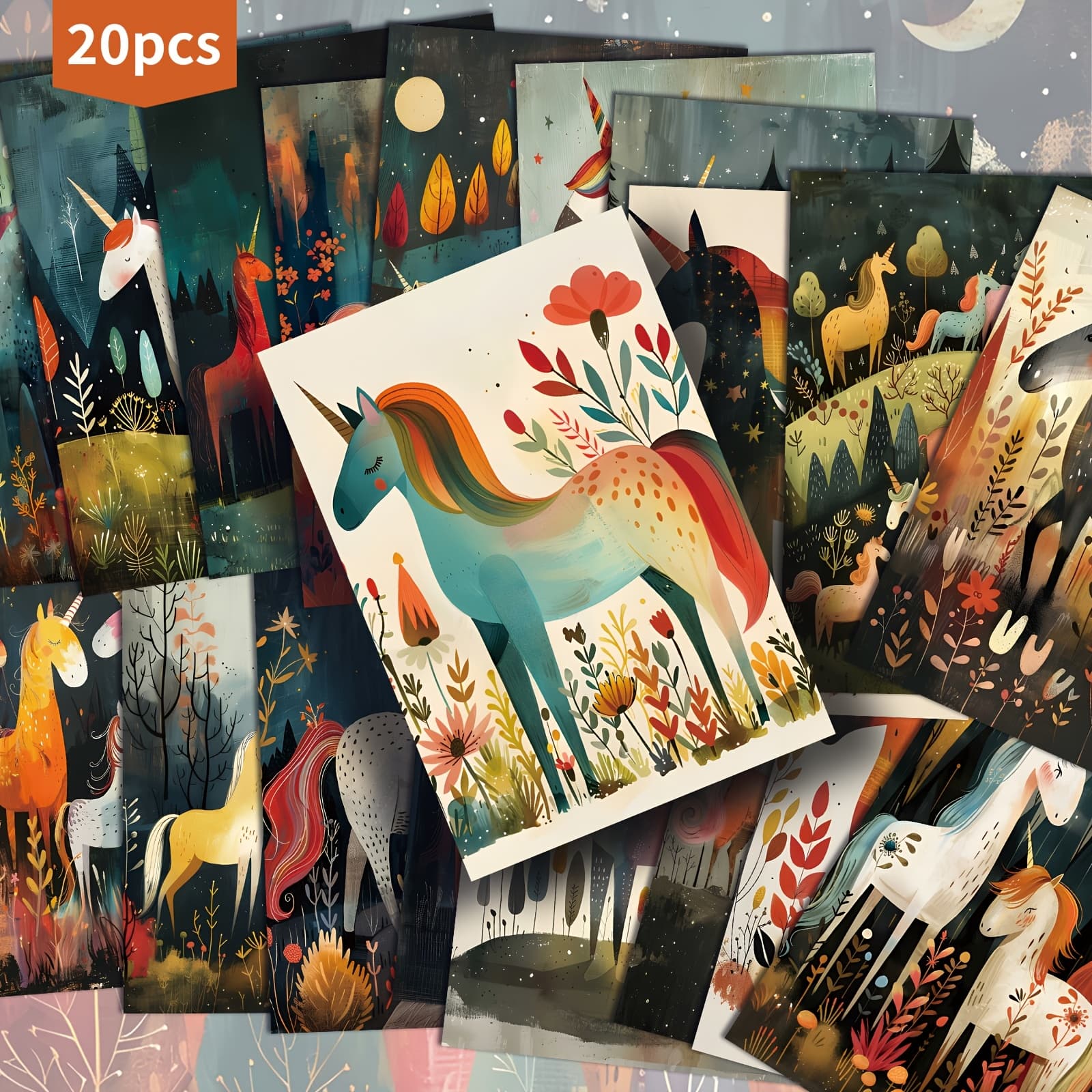 TEMU 20-pack Colorful Unicorn Postcards - 4x6 Inches Mermaid Junk Journal Paper, Classic Pinup Illustrations, Collectible Decorative Painting Cards For Scrapbooking & Crafting