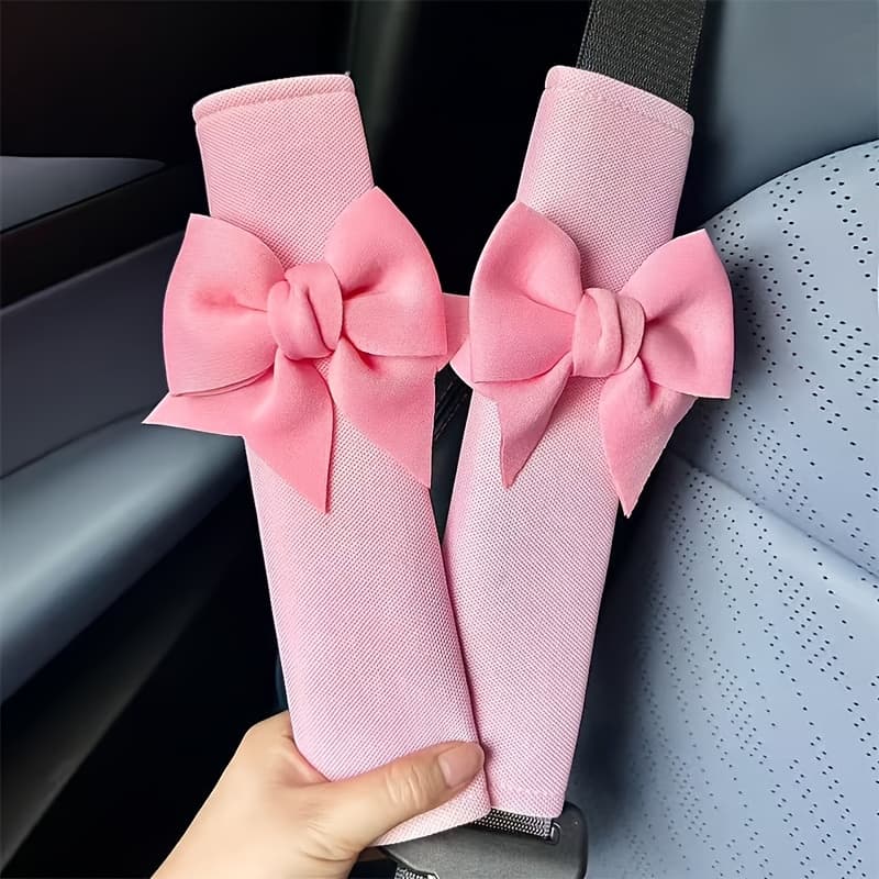 TEMU 2pcs Solid Color Bowknot Shoulder Pads For Car Seat Belts, Designed To Prevent Chafing And Slipping, Automotive Decorative Additions