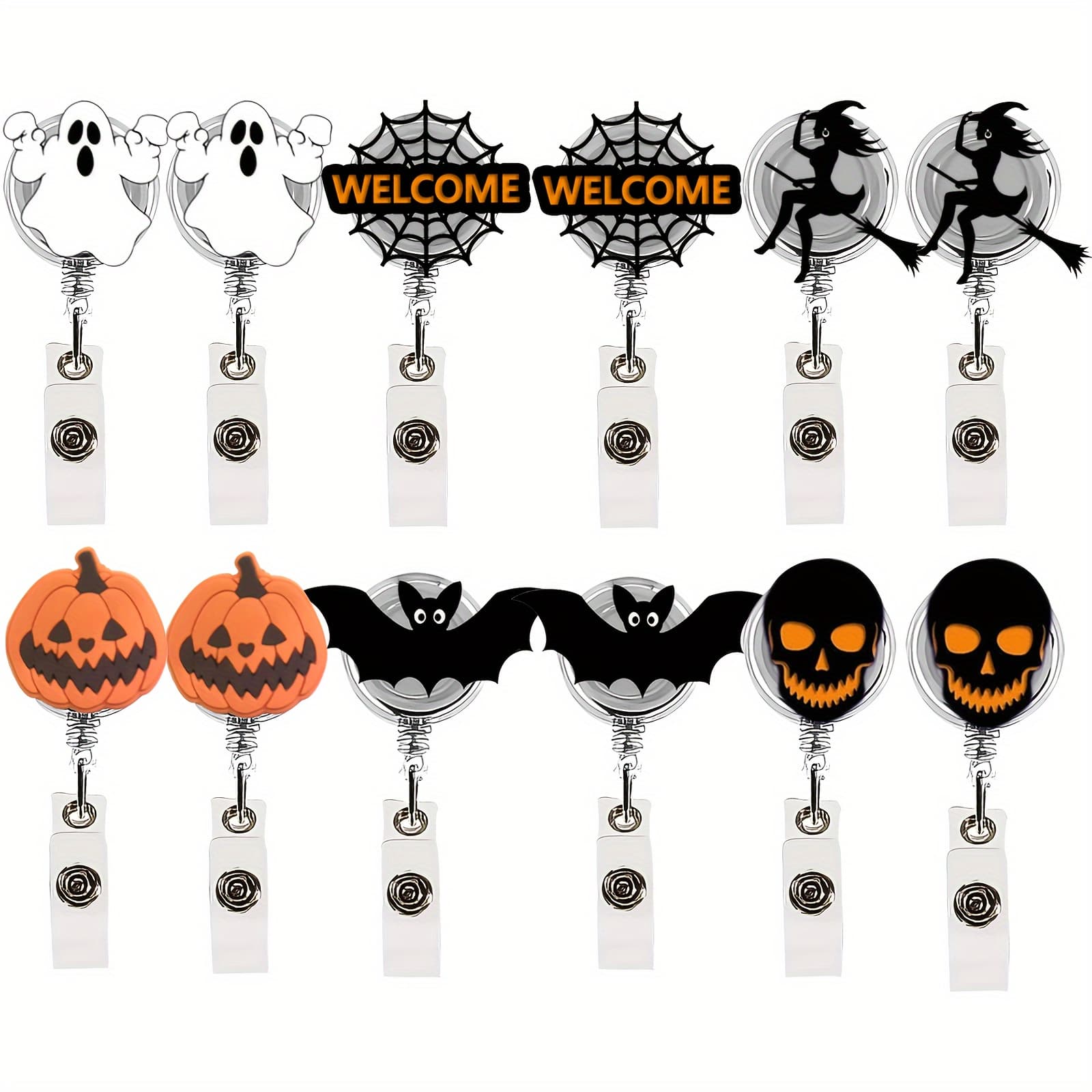 TEMU 12 Pieces Pack Halloween Themed Retractable Badge Scroll Holder - Cute Halloween Themed Swivel Badge Clasp For Halloween Carnival Party Decorations, Halloween Costume Decorations, Halloween Gifts