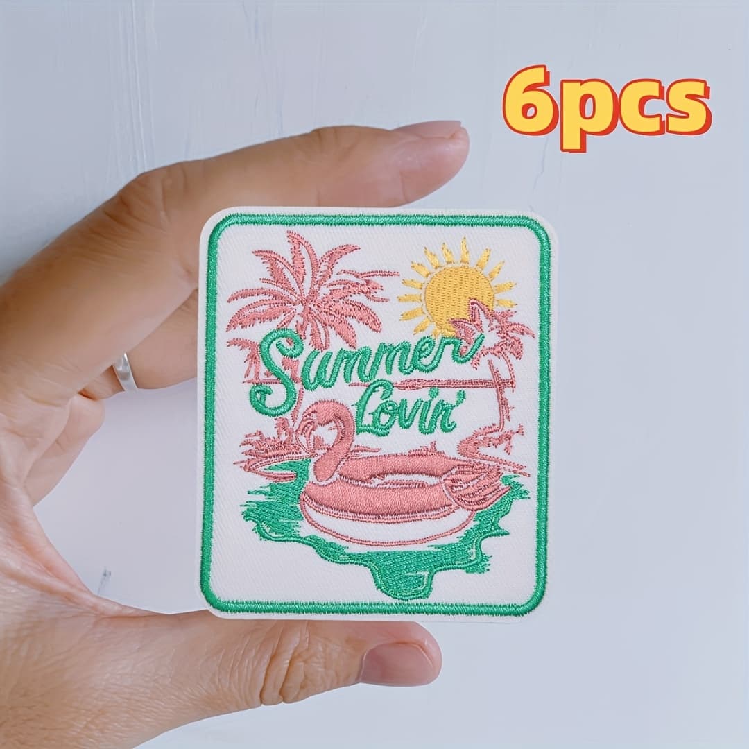 TEMU 6pcs/set Summer Beach Theme-on Embroidered Patches - 'summer '' - For Diy Clothes, Hats, Bags & Shoes