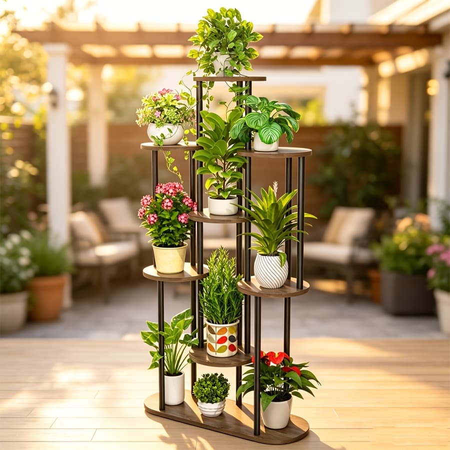 TEMU 7-tier Indoor Outdoor Plant Stand For Patio Balcony, Tall Corner Plant Shelf With Multi-level Display Rack For Living Room Porch Garden