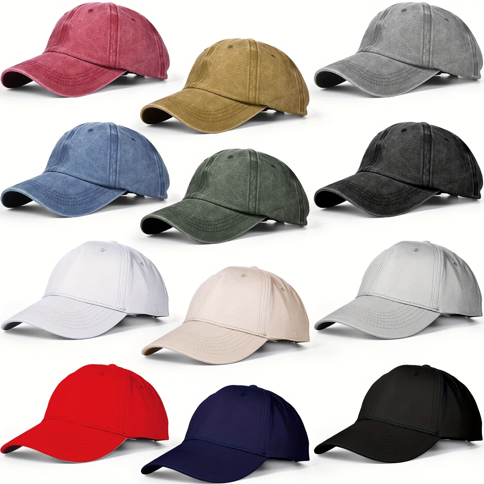 TEMU 12pcs Baseball Caps For Women Men Washed Baseball Hat Adjustable Sports Caps For Adults Outdoor Activities