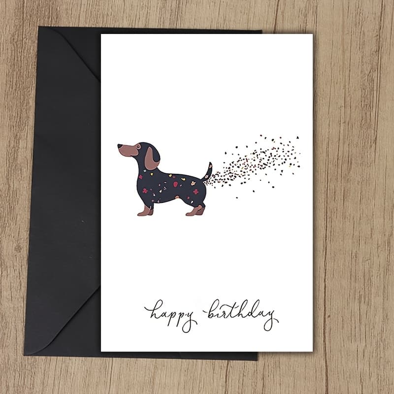 TEMU Fun Sausage Dog Greeting Card With Colorful Confetti Tail, Side View Design, A Gift For , Family, Colleagues, And ; Suitable For Birthdays, Anniversaries, And Thanking For