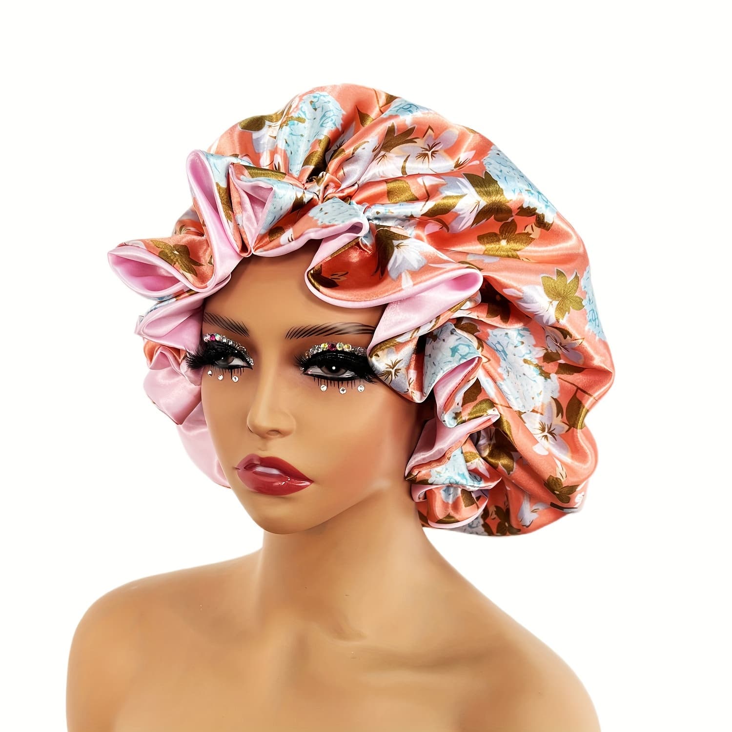 TEMU Large Double-layered Bonnet, Hair Bonnet For Sleeping, Shower , With Printed Patterns, Reusable Hair Care Wrap Sleep Caps For Women Care