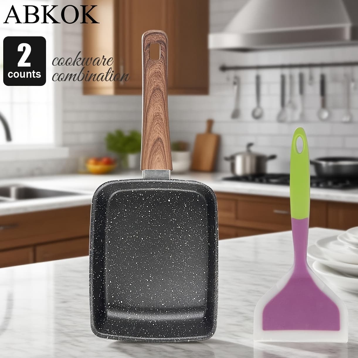 TEMU Pan With Spatula, Japanese Cookware, Egg Pan, Rectangle Frying Pan, Kitchen Accessories, Square Pan, Omelette Maker Nonstick
