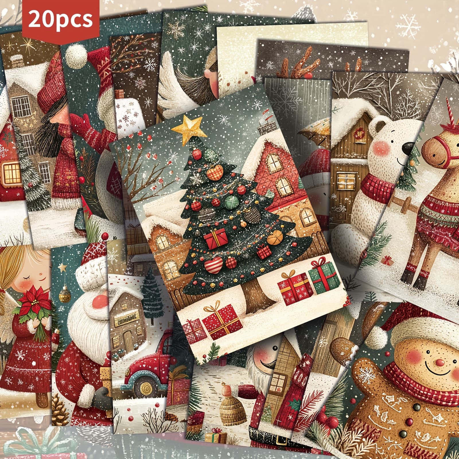 TEMU 20-pack Vintage Winter Cute Christmas Decoration Postcards - 4x6 Inches Retro Junk Journal Paper, Classic Pinup Illustrations, Collectible Decorative Painting Cards For Scrapbooking & Crafting