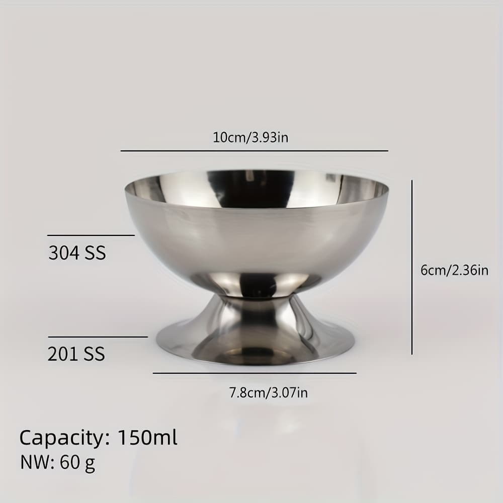 TEMU Vintage Style 1pc 304 Stainless Steel Footed Dessert Cup - Multifunctional Ice Cream Bowl For Coffee Shops, Home Parties, Restaurants, Pudding, Yogurt & Cocktails