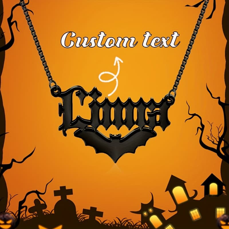 TEMU Personalized Gothic Name Necklace - Spooky Bat Font Pendant, Stainless Steel Y2k Gothic Lettering Suitable For , Daily Wear, Roleplay, For Halloween Gift, Boyfriend/girlfriend Present ( Name)