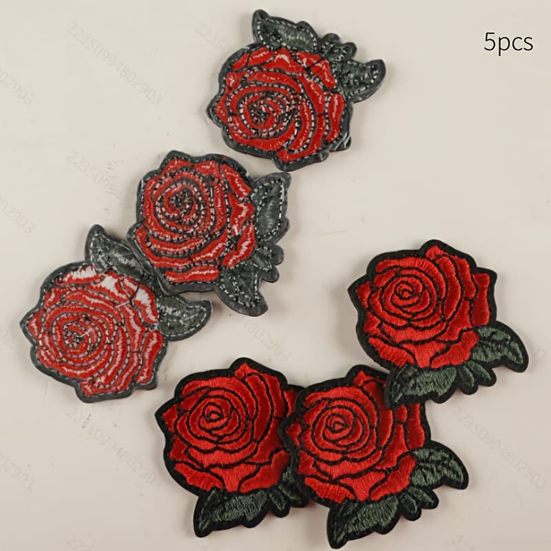 TEMU 5 Red Flower Embroidered Fabric Patches/badges For , Pants, Hats, Bags, Shoes, Phone Case Decoration, And Iron-on Clothing Accessories