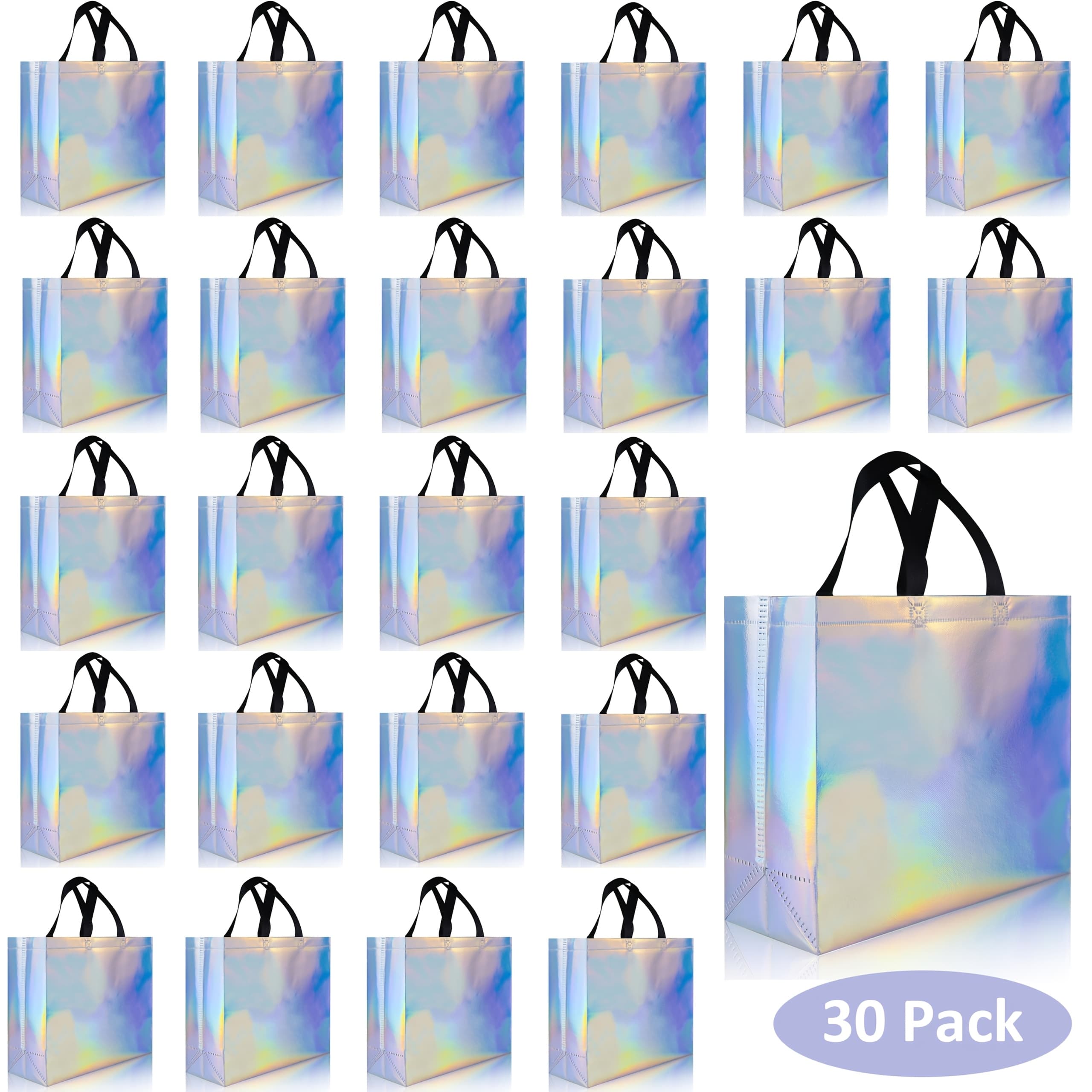 TEMU 30pcs Iridescent Glossy Reusable Gift Bags With Handles & Sturdy Bases, 12.6x4.7x11in Non-woven Party Gift Bags Bulk For Birthday, Wedding, Holiday