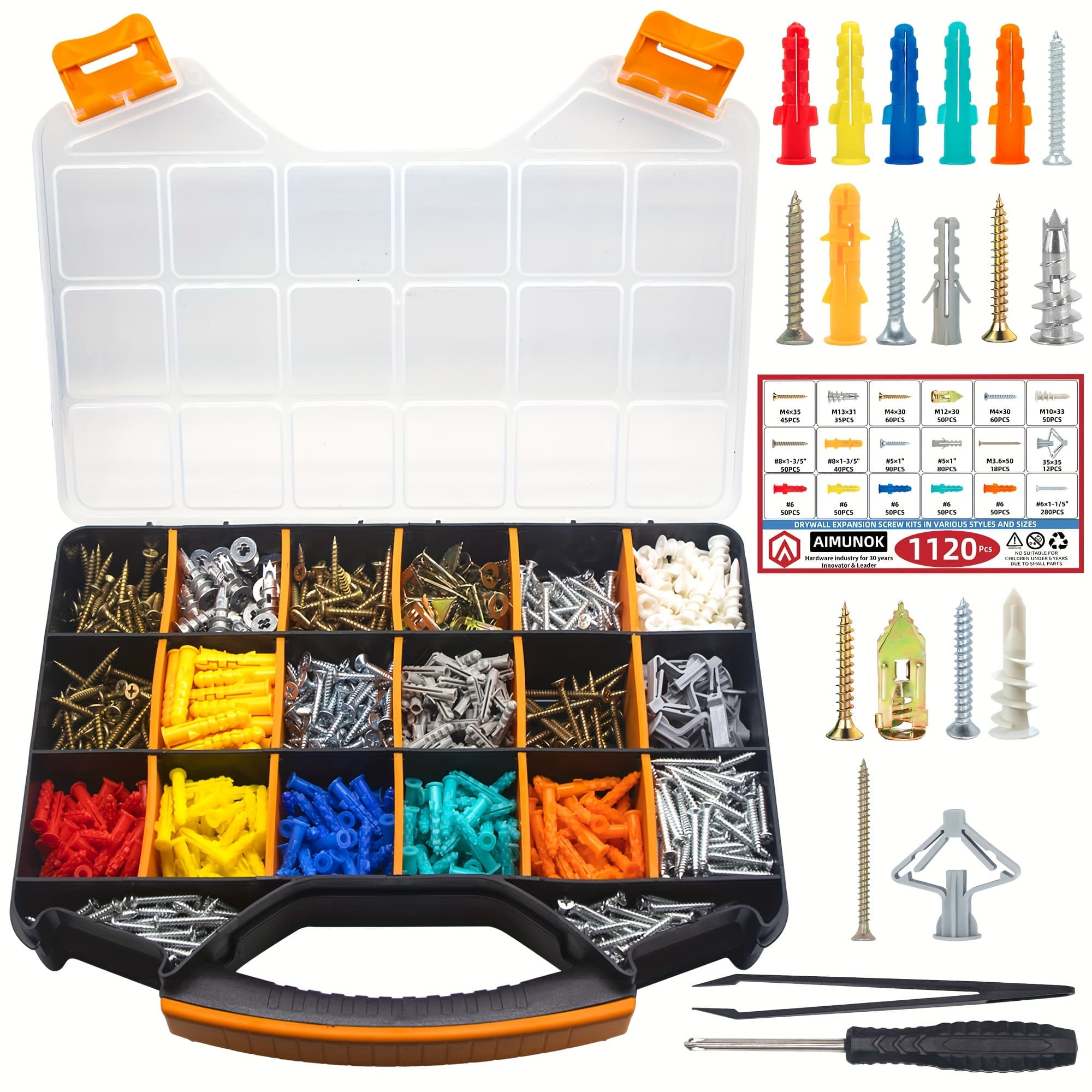TEMU Aimunok 1120-piece Value Combo Set Plastic Drywall Anchor Kit With Screws And Hollow-wall Anchors Mounts, 7 Sizes Screw Tweezer Tool Set