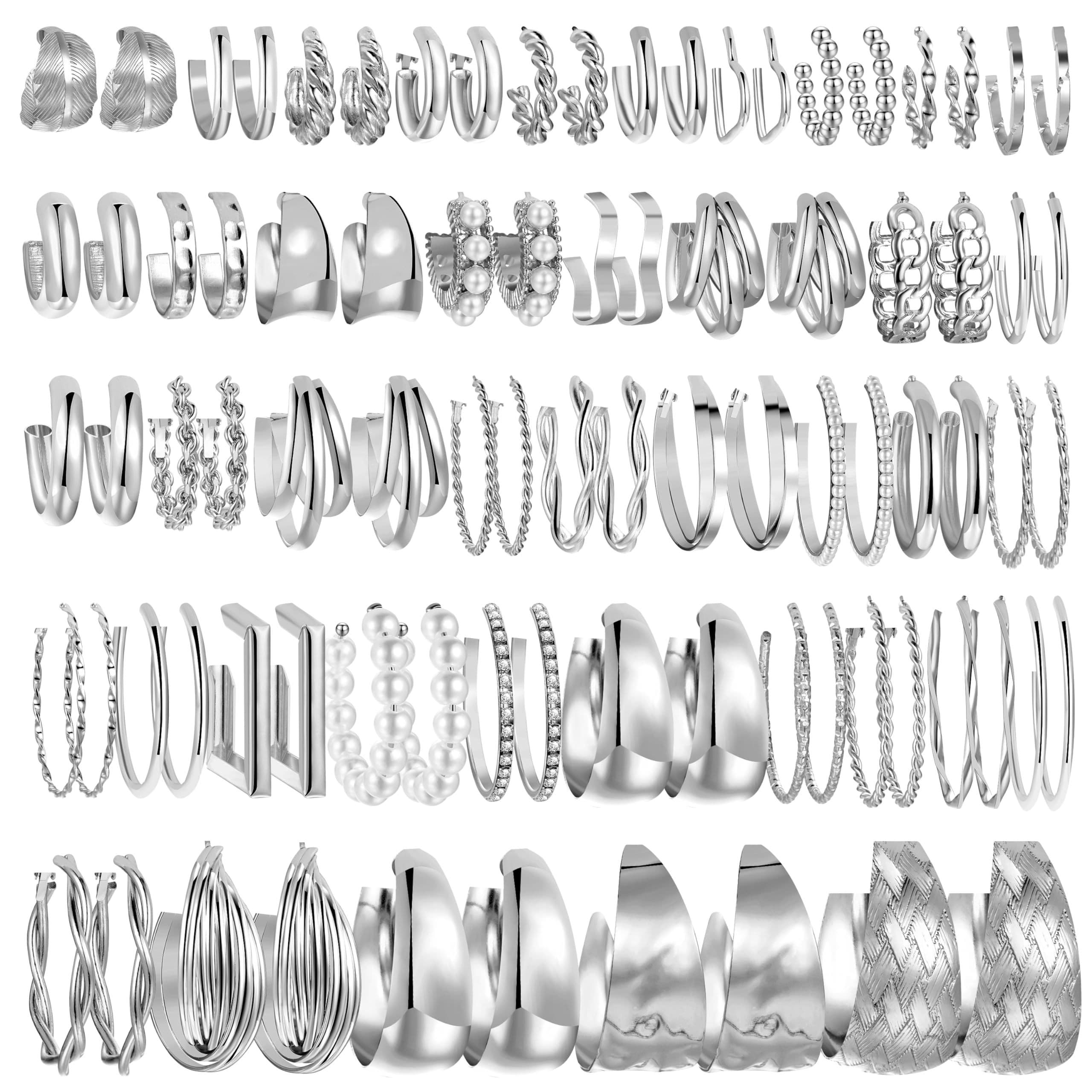 TEMU 42 Pairs Golden Hoop Earrings Set For Women Multipack, Hypoallergenic Chunky Chain Twisted Hoop Earrings Pack, Fashion Dangle Earrings Jewelry For Gift