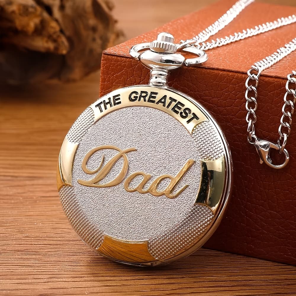 TEMU Vintage Silvery-colored Pocket Watch, Round Alloy Case With Quartz Movement, Electronic Drive, Ideal Gift For Father