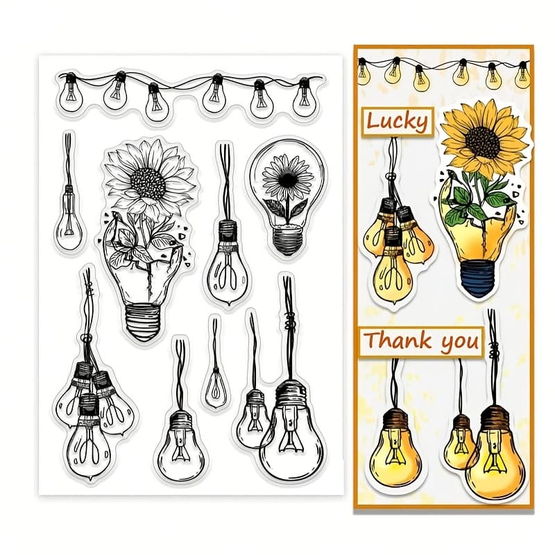 TEMU A Transparent Light Bulb Stamp For Card Making, Along With A Flower Rubber Stamp, Is Used For Journaling And Crafting Paper Photo Cards In Albums