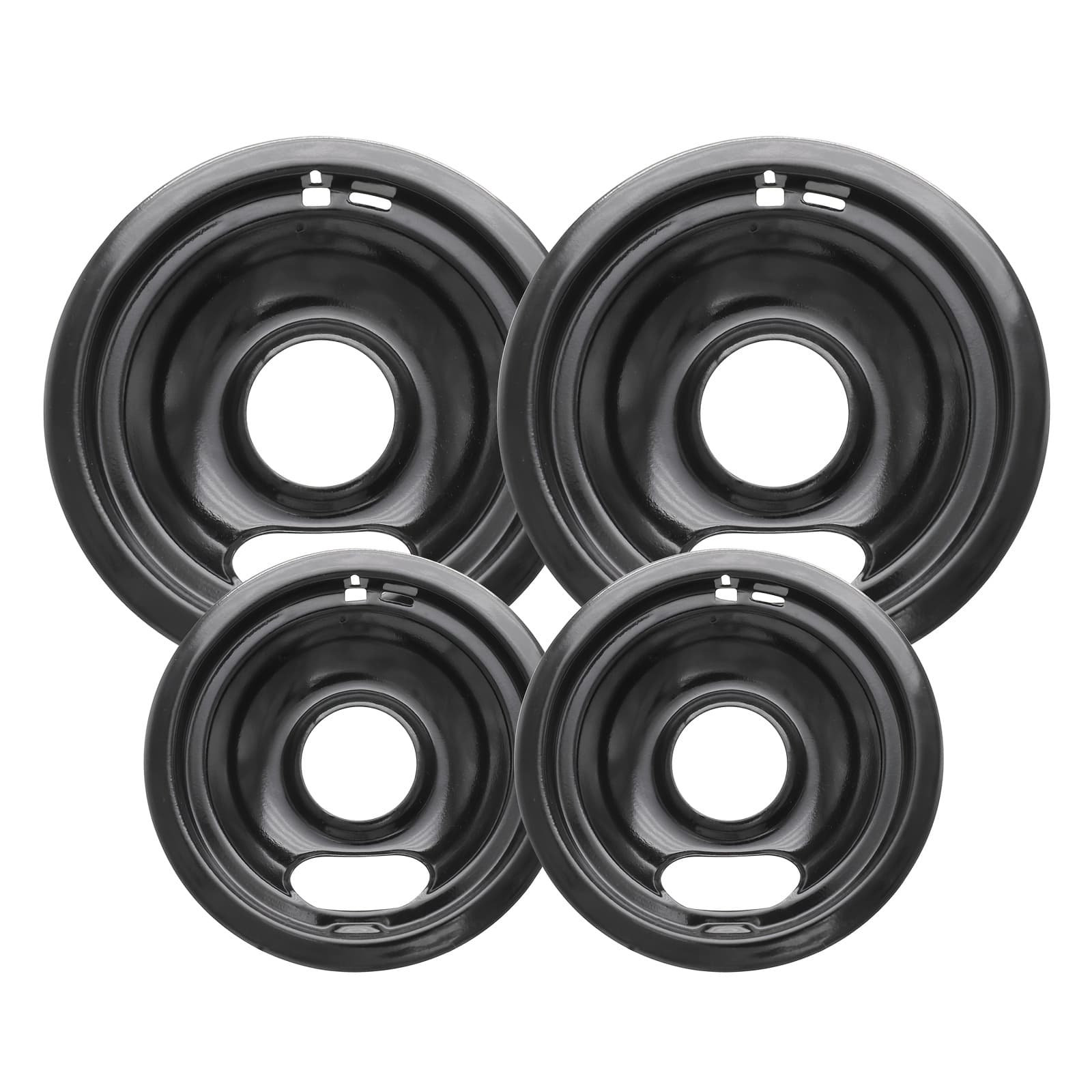 TEMU 4pcs Black Drip Pans, Compatible With Frigirate Stove Bowls. 2pcs 6'' Range Replacement Drip Pans And 2pcs 8 '' Cooktop Drip Pans