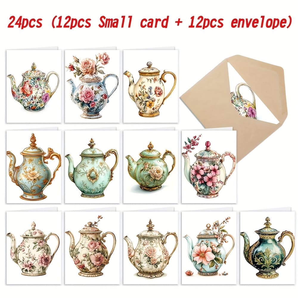 TEMU 24pcs Cute Greeting Cards Set With Envelopes - Notes, Invitations & Gifts | 12 Designs - The European Teapot