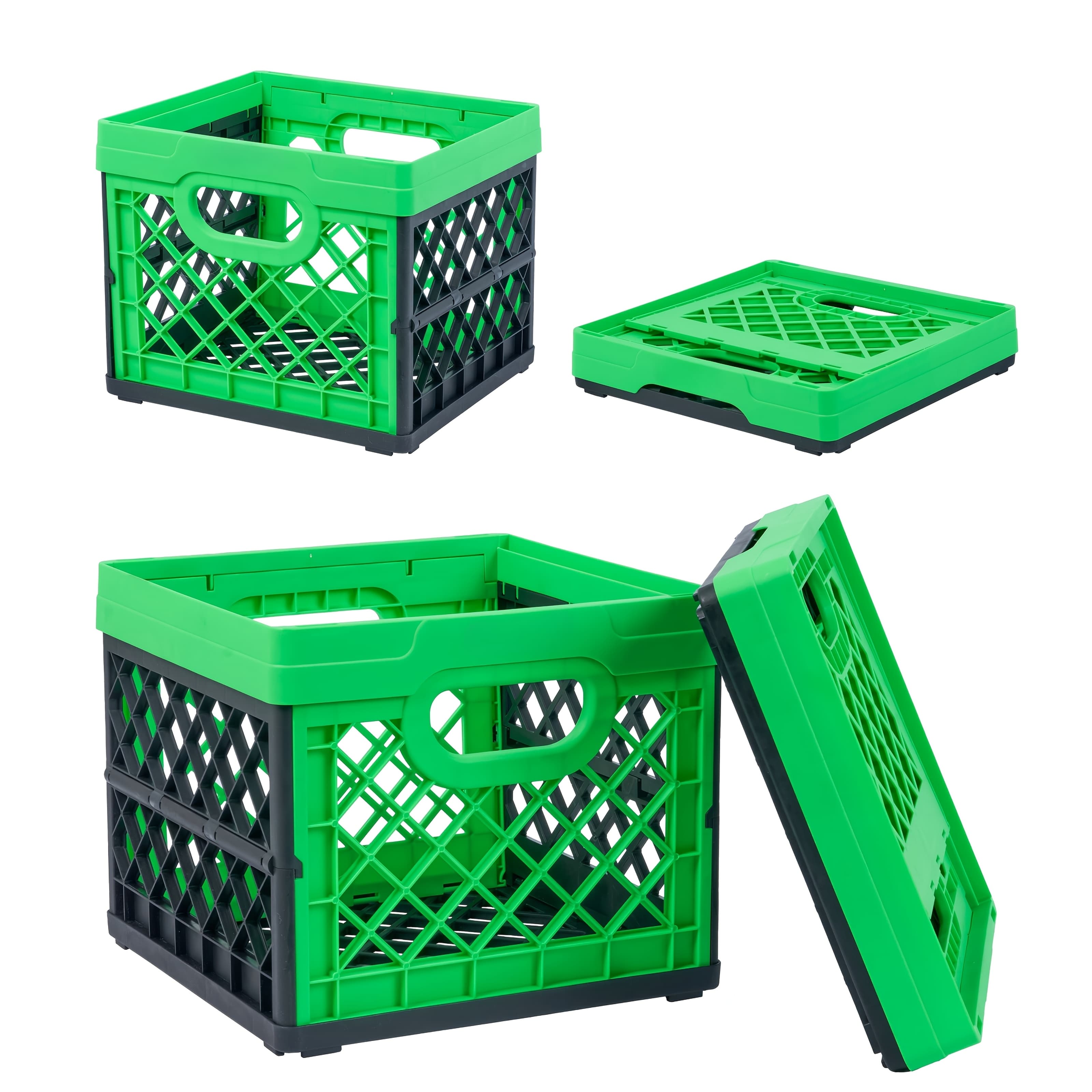 TEMU Collapsible Milk Crate, Green, 1pk - 25l (6 Gal)/5pk - 25l (6 Gal) Stackable Storage Bins, Holds 50lbs Per Bin - Are Heavy Duty, Plastic Collapsible Storage Crate For Multi Purposes