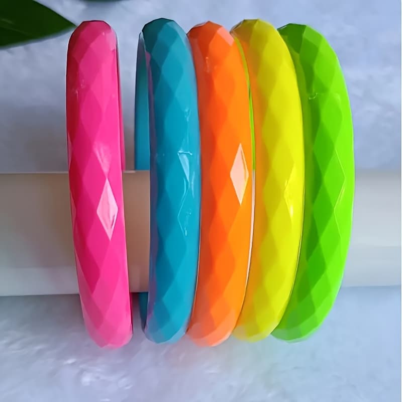 TEMU 5pcs Boho Acrylic Bracelet Set Random Colorful Stacked Cuffs Jewelry For Daily, Party And Travel