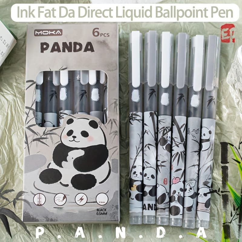 TEMU 1-pack, 6-pack, Ink Panda Gel Pen, Chinese Style Fresh Animal 0.5mm Pen