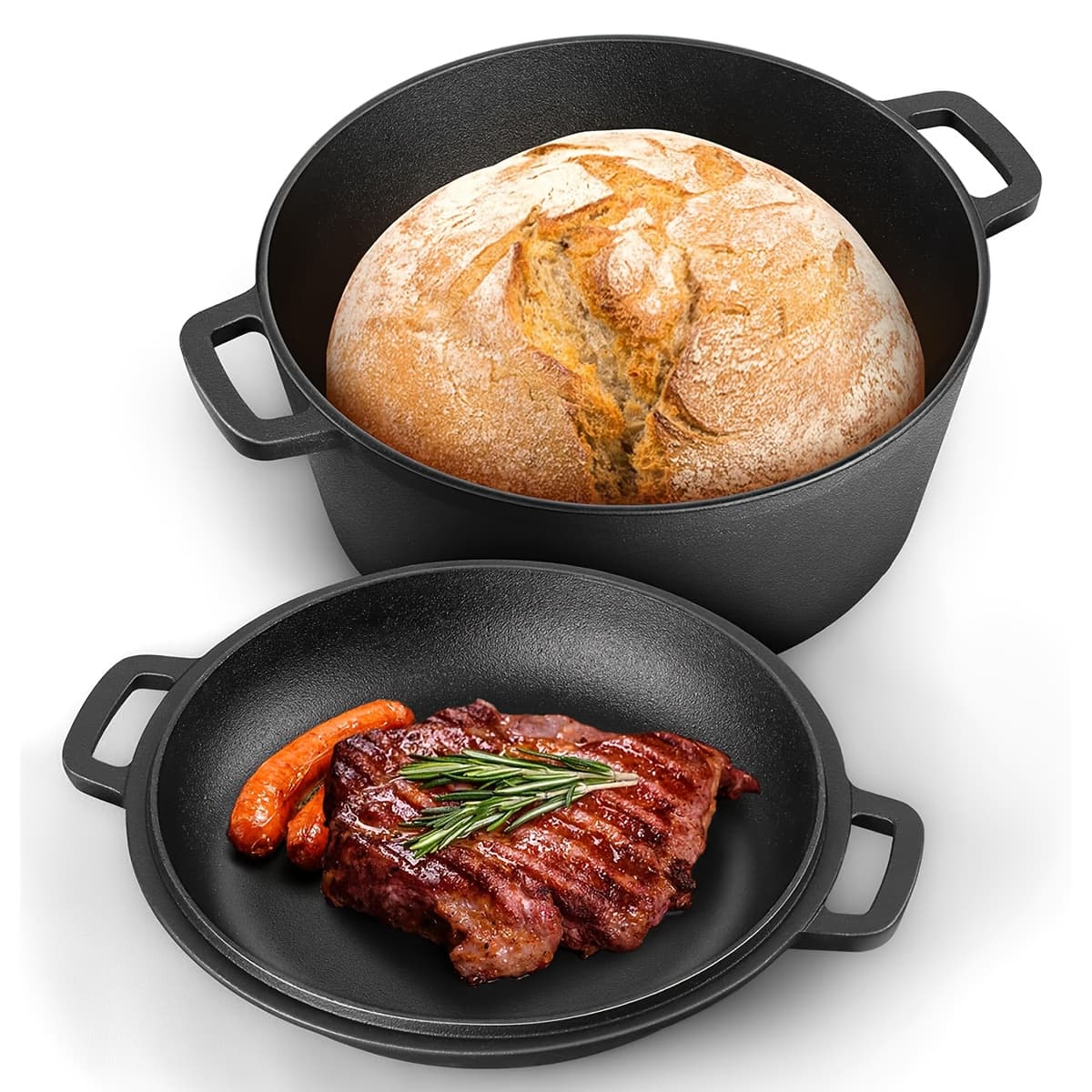 TEMU Iron , Bread Baking Dutch Oven, 2-in-1 Outdoor Cooker, Set With Lid, Frying Pan & , For Broiling, Simmering, , Frying, Multi-oven & Oven Safe, Kitchen Cooking Tools