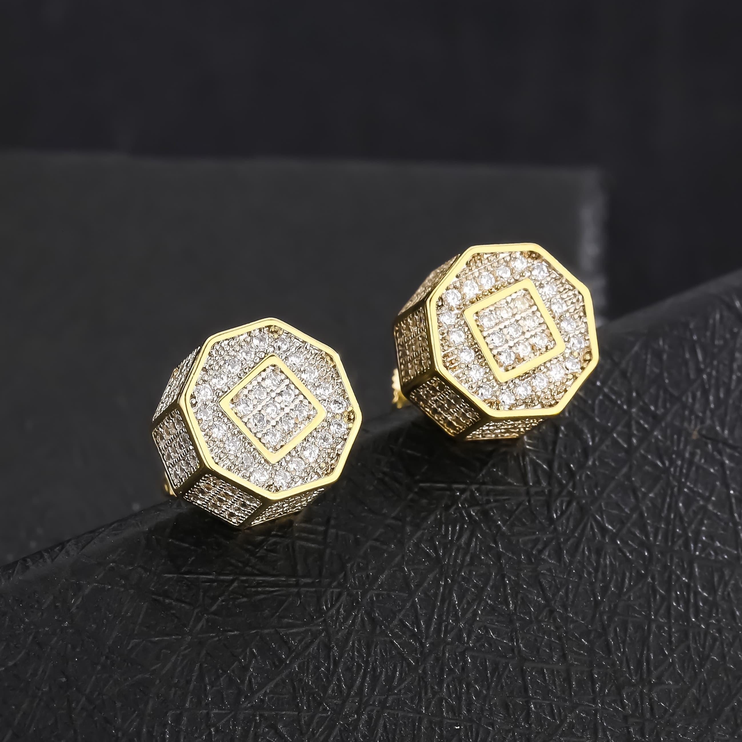 TEMU 100 Hip Hop Full Men's Stud Earrings, Synthetic Cubic Zirconiaia Micro-pave Earrings