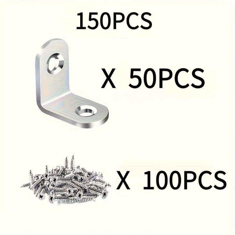 TEMU 150-piece Set: Stainless Steel L-shaped Bracket Corner 7.93 Gallon Shaped Bracket And 100 Wooden Cabinet Screws- Heavy-duty Corner Connectors For Shelves, Wooden Furniture, Cabinets, And Drawers