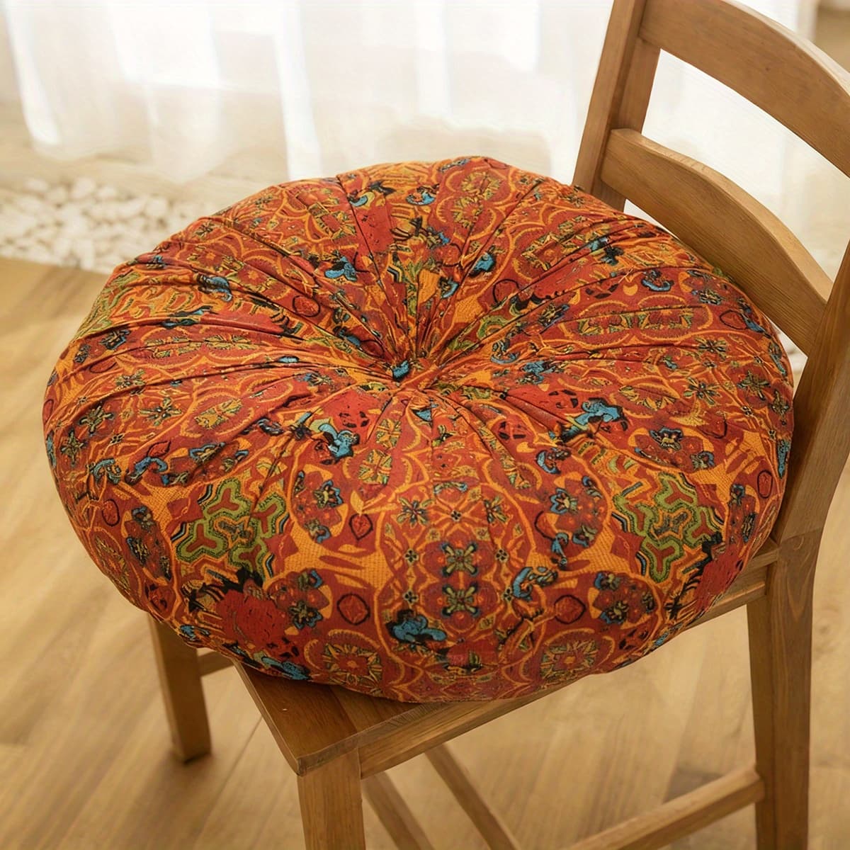 TEMU Large Round Bohemian Vintage Floor Cushion - Thickened Comfortable Seat Pad, Tatami Pumpkin Throw Pillow For Bedroom/chair, Valentine's Day Home Decorations
