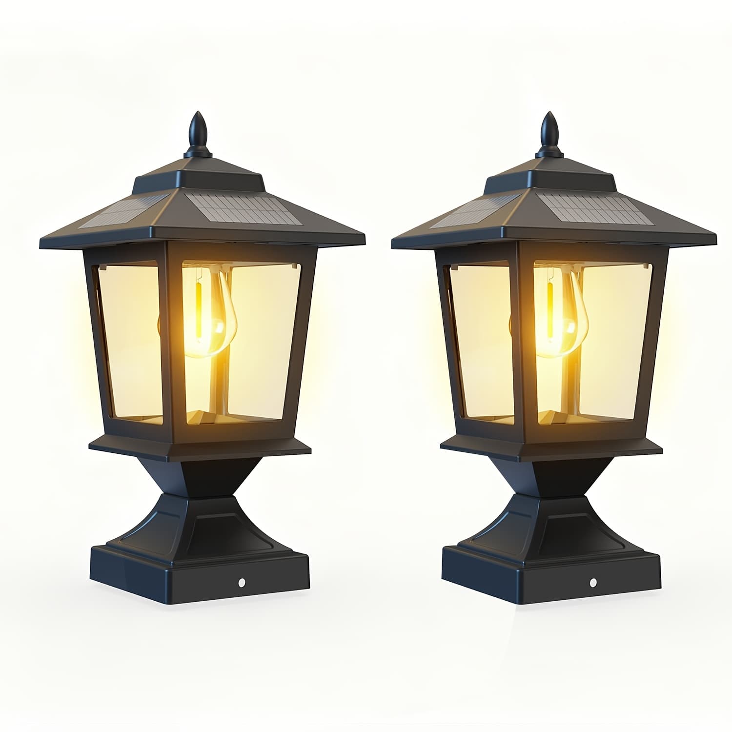 TEMU 2 Pack Post Lights, Dusk To Dawn Adjustment, Ip44 Waterproof Solar Light For 4x4 Wooden Posts, , Lights With Glass Shade For Deck, Fence, Patio, Post, Decor(matte Black