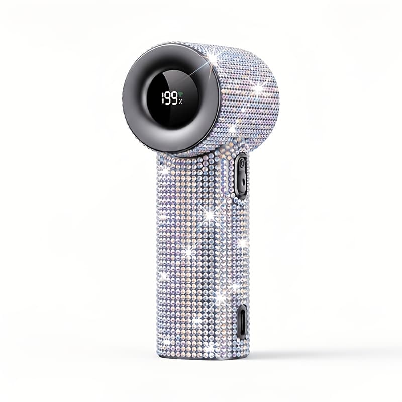 TEMU A Handheld Turbo Fan Featuring 5-speed Quiet Cooling And Convenient Usb-c Charging, This Portable Desk Fan For Women And Girls Boasts A Luxurious Diamond Mini Design