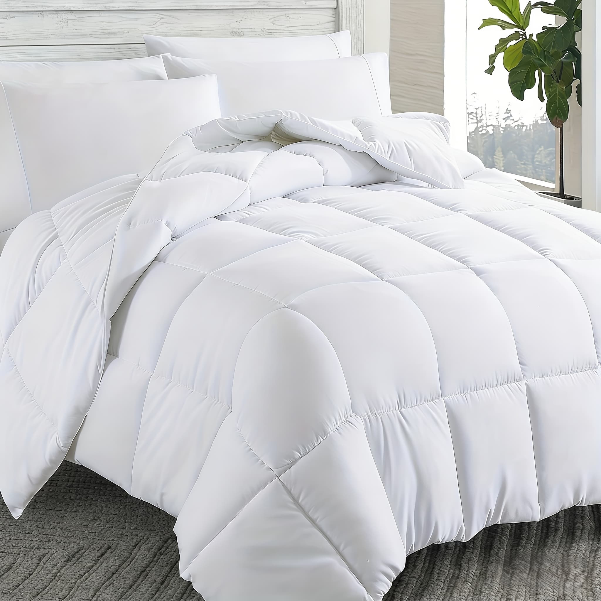 TEMU Ultra Comforter - Twin/queen/king Size Duvet Insert, Bed Comforter With Corner Tabs, Box Stitched Cozy Medium (white/gray), Random Color