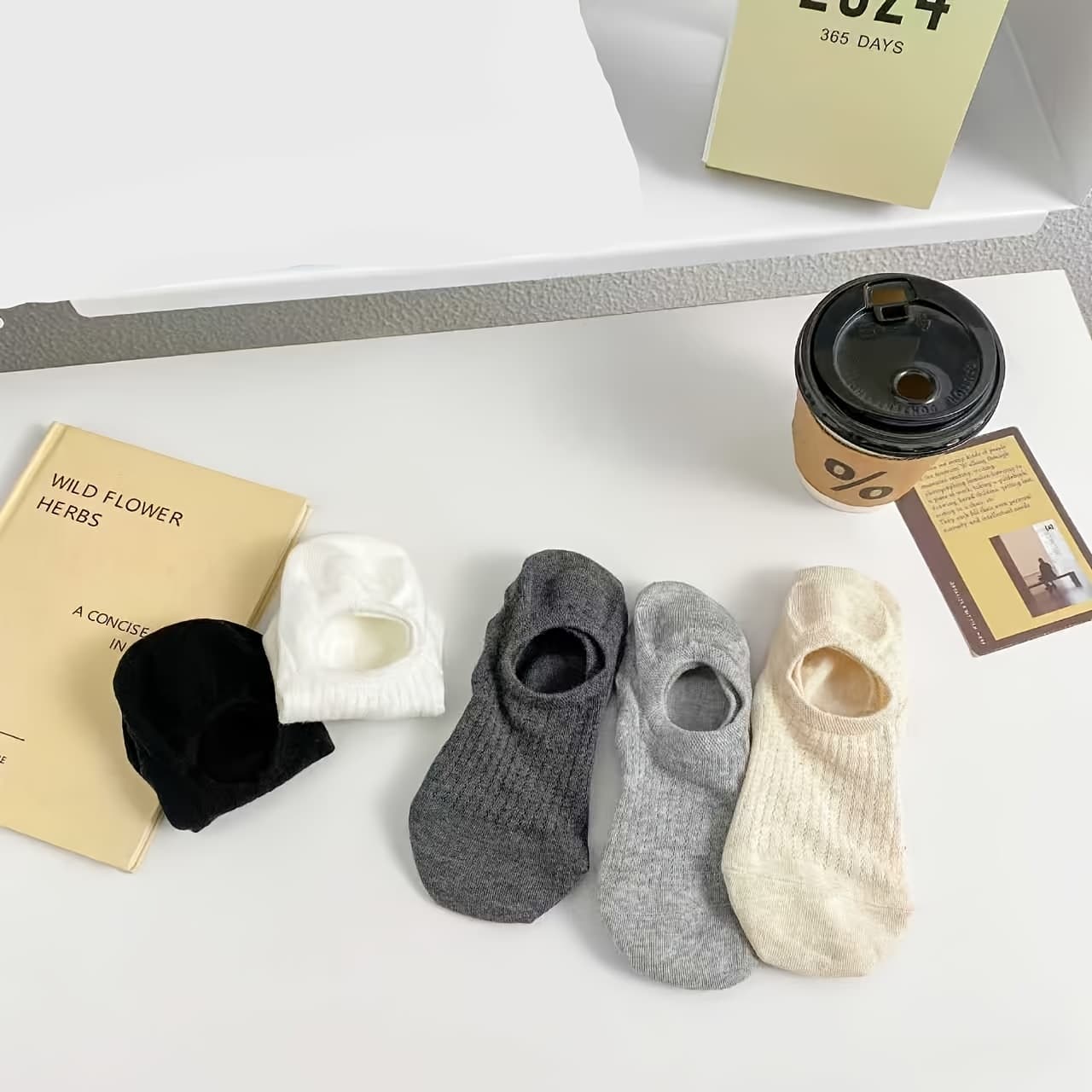TEMU 5 Pairs Of Spring And Summer Hollow Invisible Short Socks, Sleeveless Socks, Boat Socks, Low-cut, Non-slip Heel, Minimalist Short Socks In , White, And Gray Colors