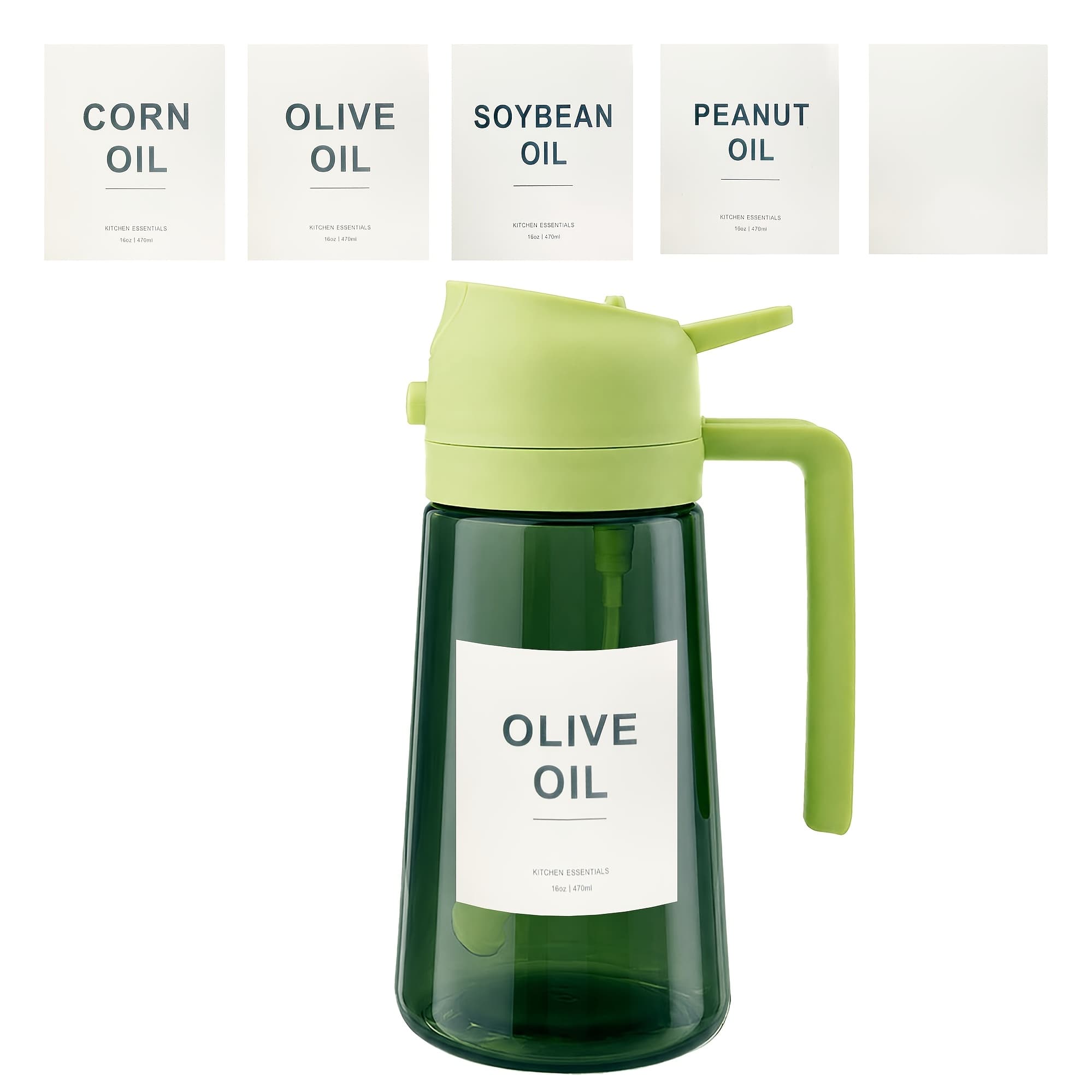 TEMU Kitchen Glass Olive Oil Dispenser, 2-in-1 Oil Bottle And Cooking Sprayer, Auto Flip , 16oz Olive Green (light Blocking) Stickers