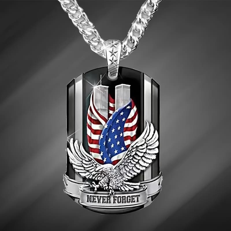 TEMU An Elegant Men's Patriotic Eagle And American Flag Necklace.