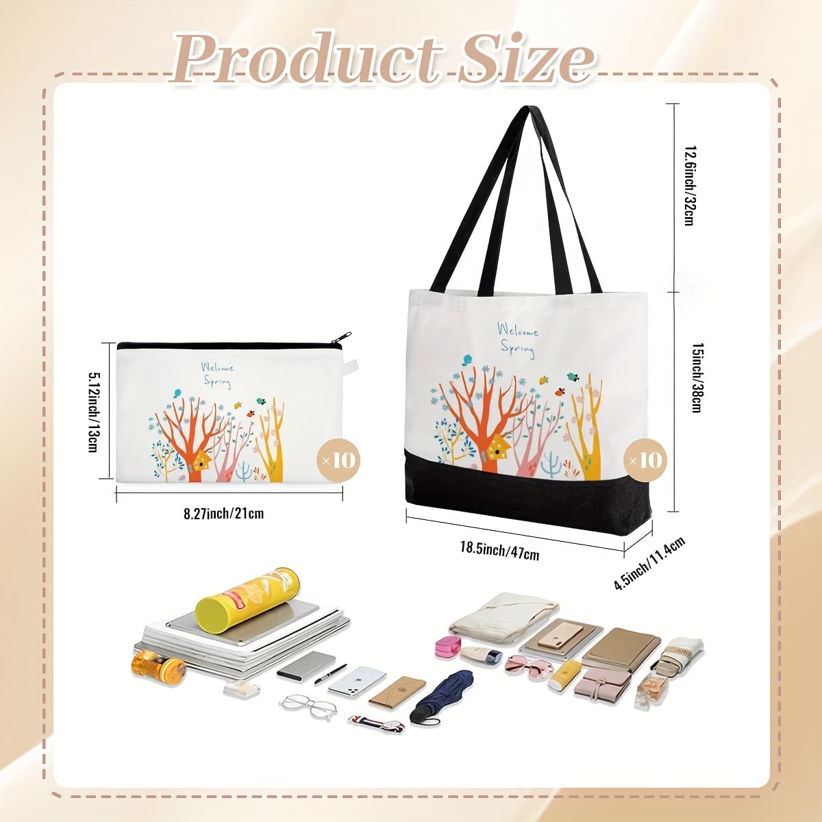 TEMU 20pcs Canvas Tote Bags Makeup Bag Bulk Plain Tote With Handle Cosmetic Pouch With Zipper Reusable Grocery Bag For Diy Sublimation Embroidery Craft Wedding Christmas Gift