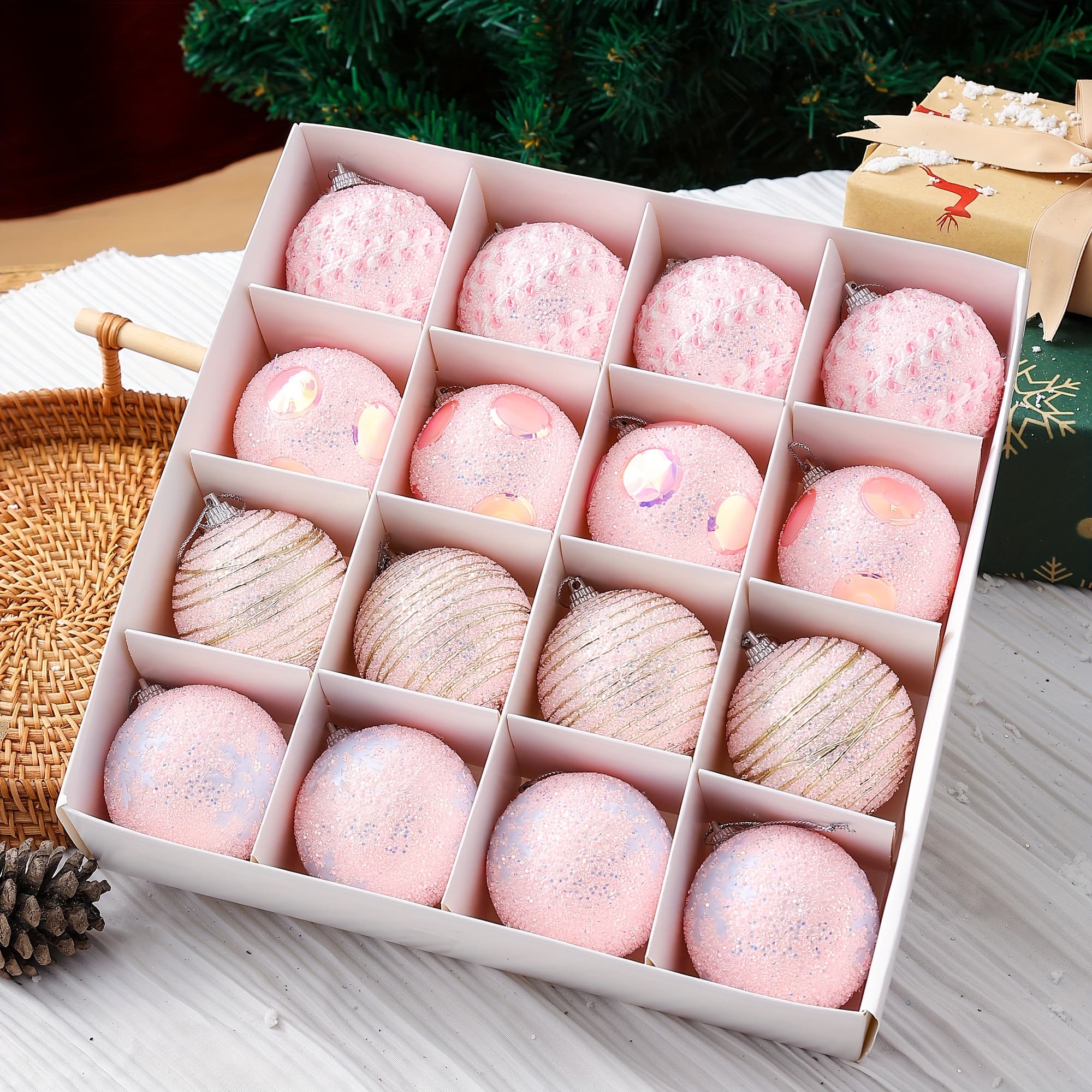 TEMU 16pcs High-end Decorative Balls For The Holidays, 2.36-inch Handmade Spherical Ornaments, Upgraded , Suitable For Christmas Tree Arrangements, Exquisite , Festive Atmosphere Decorations