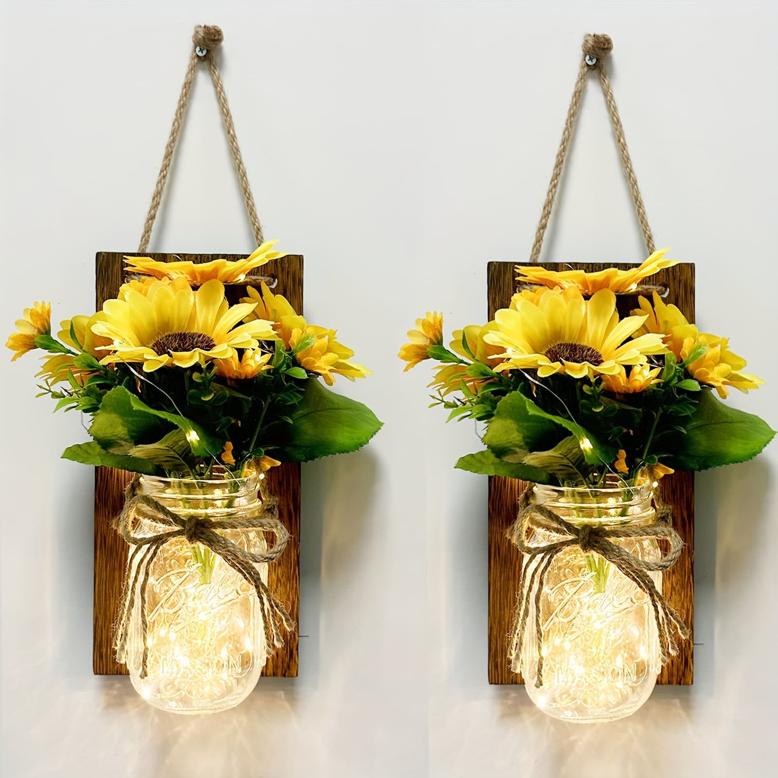 TEMU Set Of 2 Mason Jar Wall Lights, Lighting, Artisan Hanging Wall Light, Ornamental Wall Lamp, Sunflower And Peony Wall Light, Handcrafted Decorative Wall Fixture