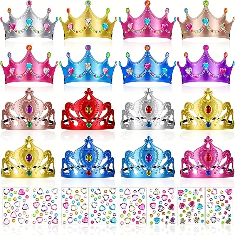 TEMU Gift For Her/him Set Of 44 Foam Crowns Designed For Princess Tiaras, Complete With Diamond Stickers For Crafting, Perfect For Birthday Celebrations And Party Favor Bundles