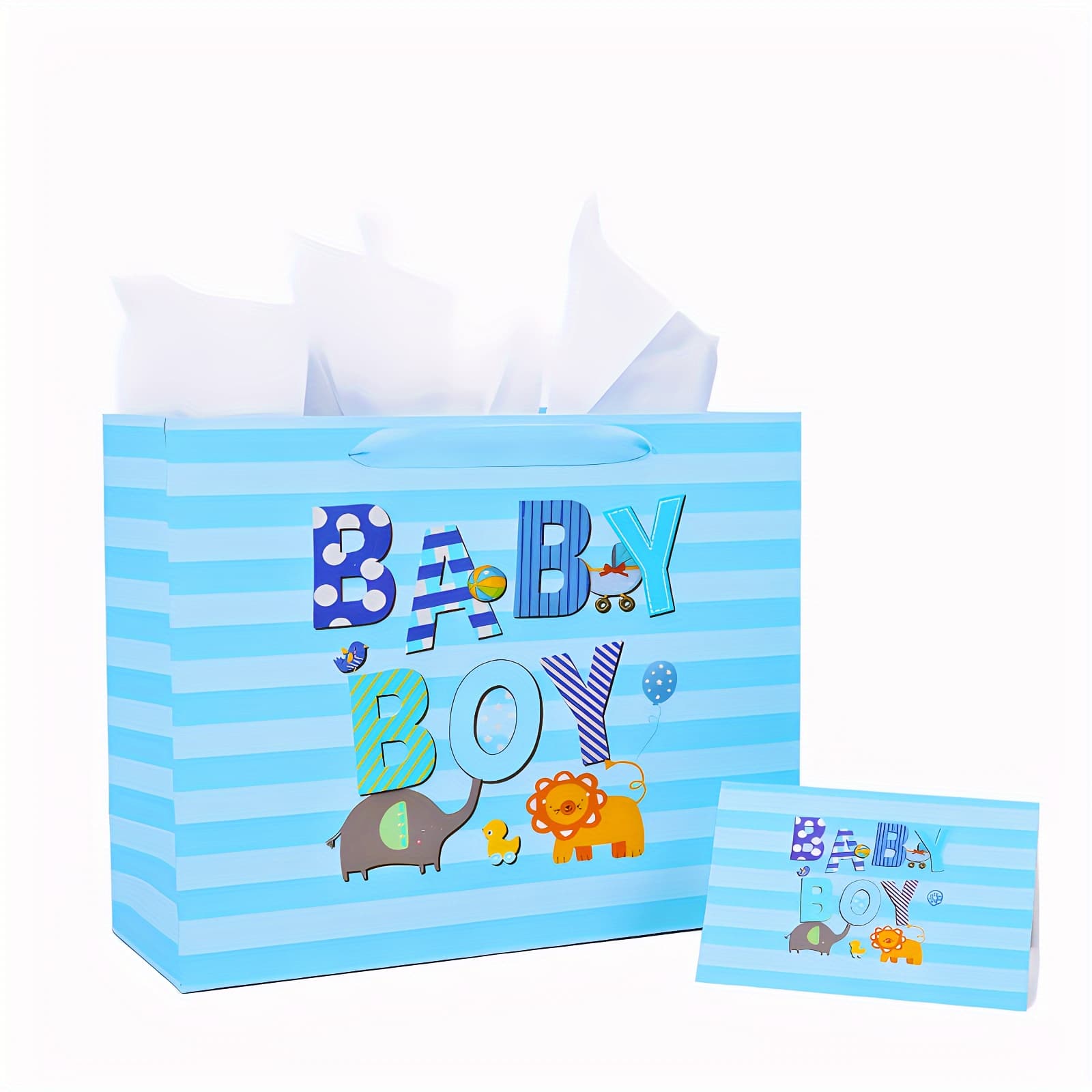 TEMU Baby Shower Gift Bag, Baby And Bathing Gift Bag, Newborn, Birthday Gift Bag, 13-inch Large Gift Bag, Cartoon Animal Elephant And , With 1pc Greeting Card