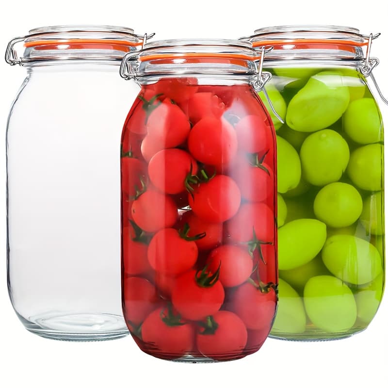 TEMU 64oz Large Mason Jars Wide Mouth, 3 Pack Half Gallon Glass Pickling Jars With Airtight Lids, Air Tight Glass Storage Jars For Kitchen Canning