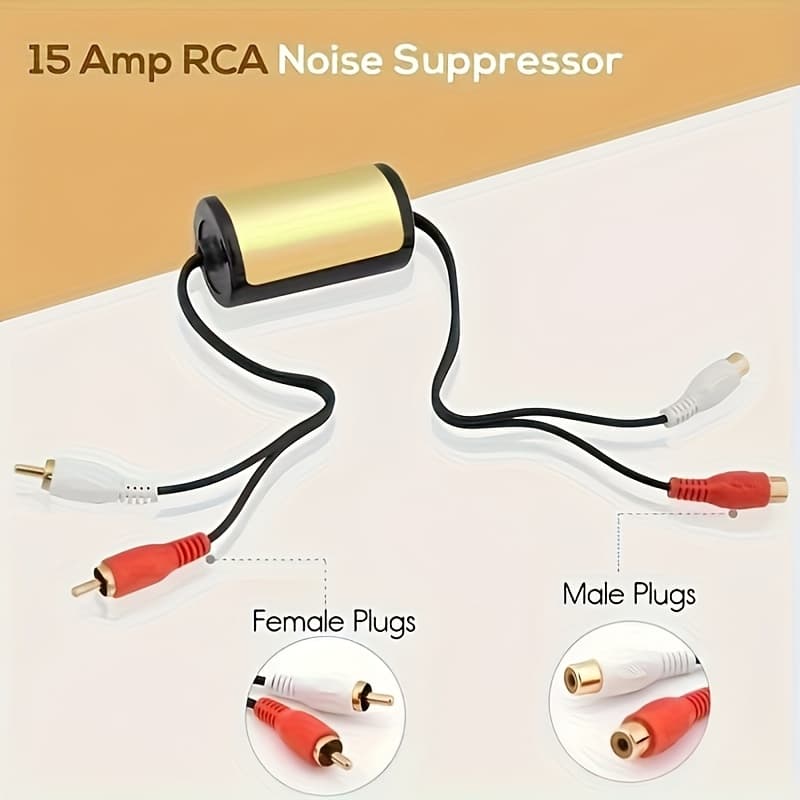 TEMU 15a 12v Car Audio Noise Suppressor - Rca To 3.5mm Ground Loop Isolator With Aluminum Shell, Eliminates & Hum For Car/ Home Stereo, Hifi , , Durable Metal Case