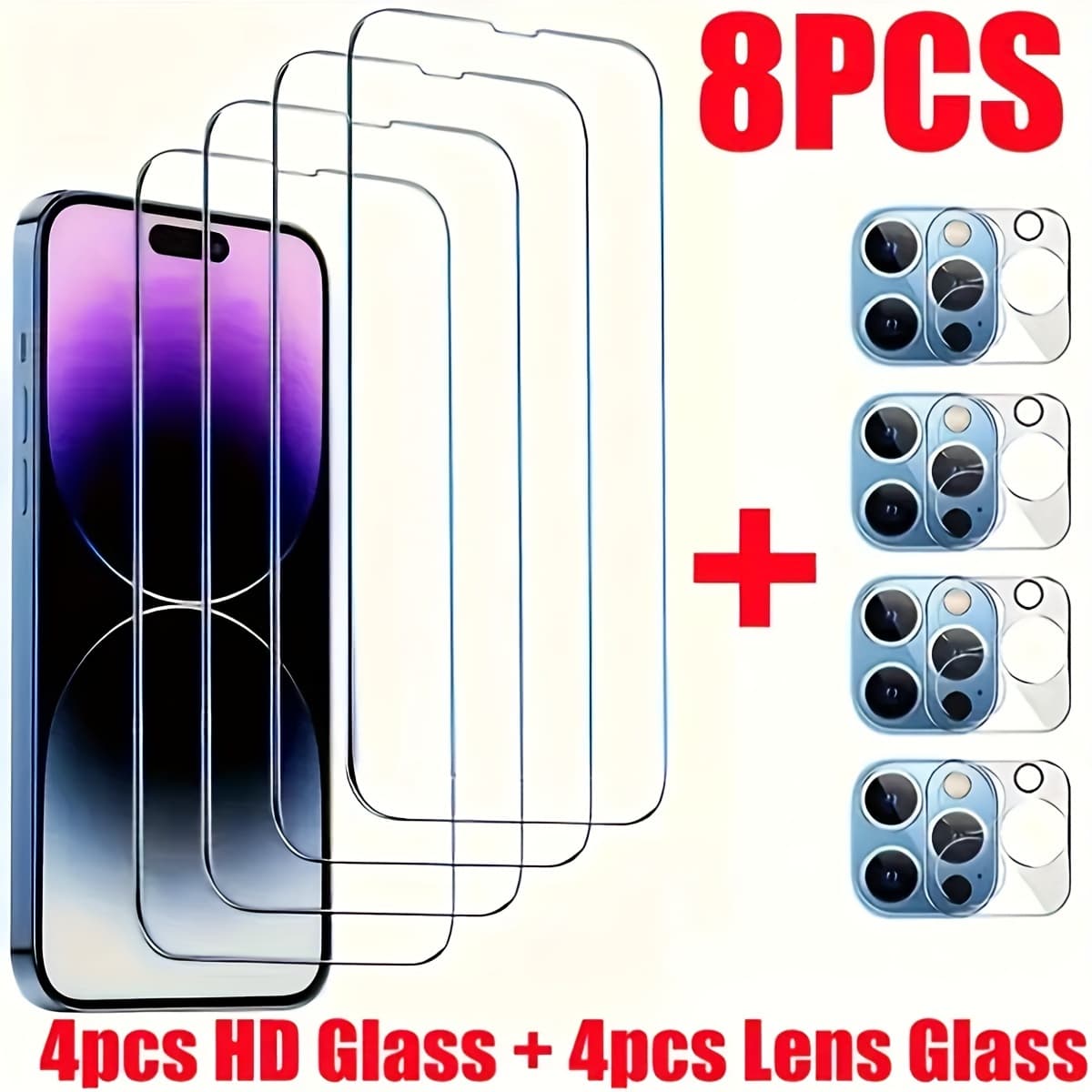 TEMU 8pcs Set, 4 Transparent High-definition Tempered Glass Screen Protectors + 4pcs Of 3d Electroplated -screen Printed Films, Suitable For Iphone 16 Pro Max/15 Pro Max