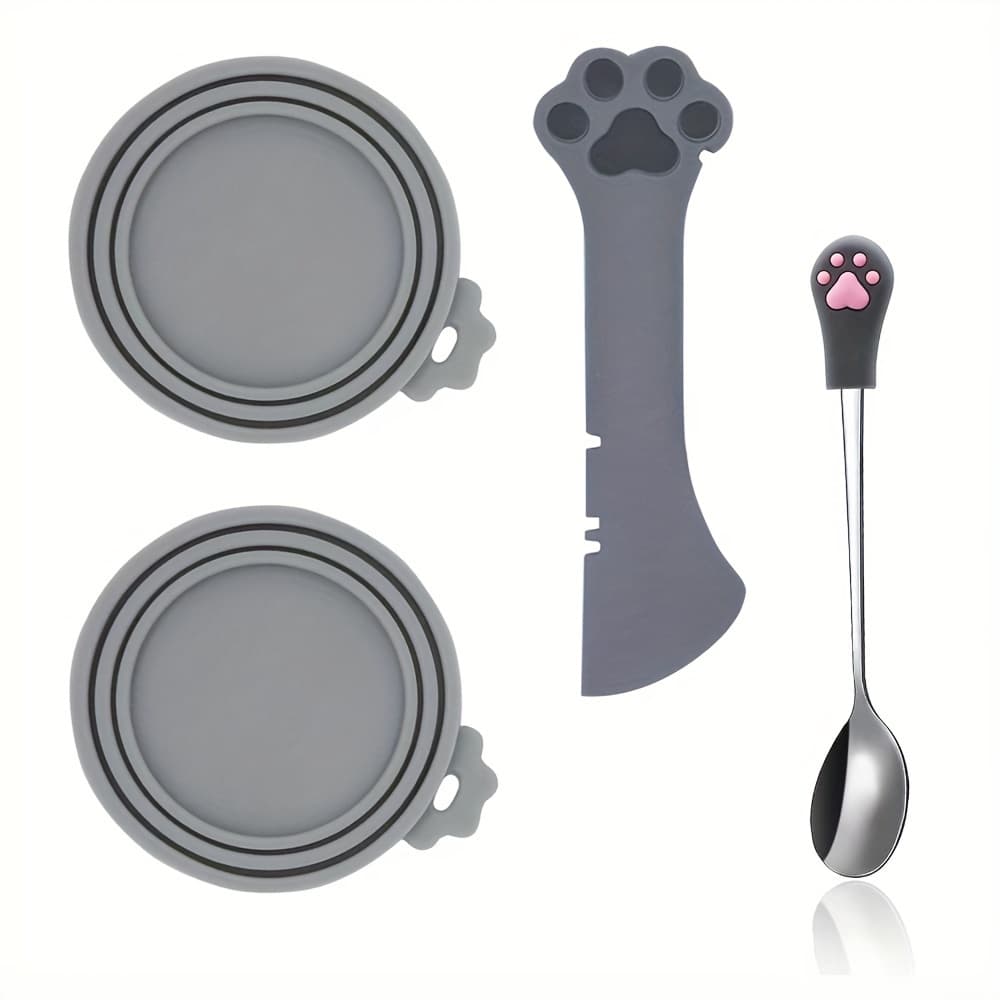 TEMU 4pcs Cat Food Storage Lid Set 2pcs Universal High-sealing Silicone Food Can Lid Sturdy And Durable Anti-fading 1pc Durable Silicone Can Spoon 1pc Pet Can Opener Suitable For Most Pet Food Cans