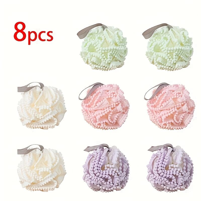 TEMU 8pcs Gentle Xfoliating Shower Sponge Enhance Your Bath: Luxury, Large Bubble Bath Ball - Super Soft, Cute & For Pampering