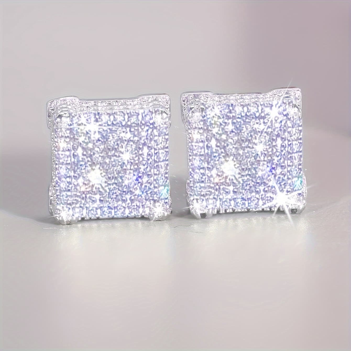 TEMU 1 Pair Of Luxury Shiny Micro-inlaid Cubic Synthetic Zirconia Stud Earrings, Elegant And Exquisite Bridal Earrings For Women, Fashion Accessory, Gift, Valentine's Day Gift, Earrings