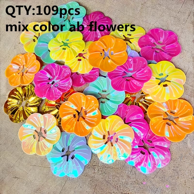 TEMU 109pcs Colorful 26mm Large Flowers Shape Sparkling Ab Sequins, Hand Sewn Clothing Accessories Handmade Ornaments Diy Jewely Material Packages, Handicrafts, Wedding Decoration