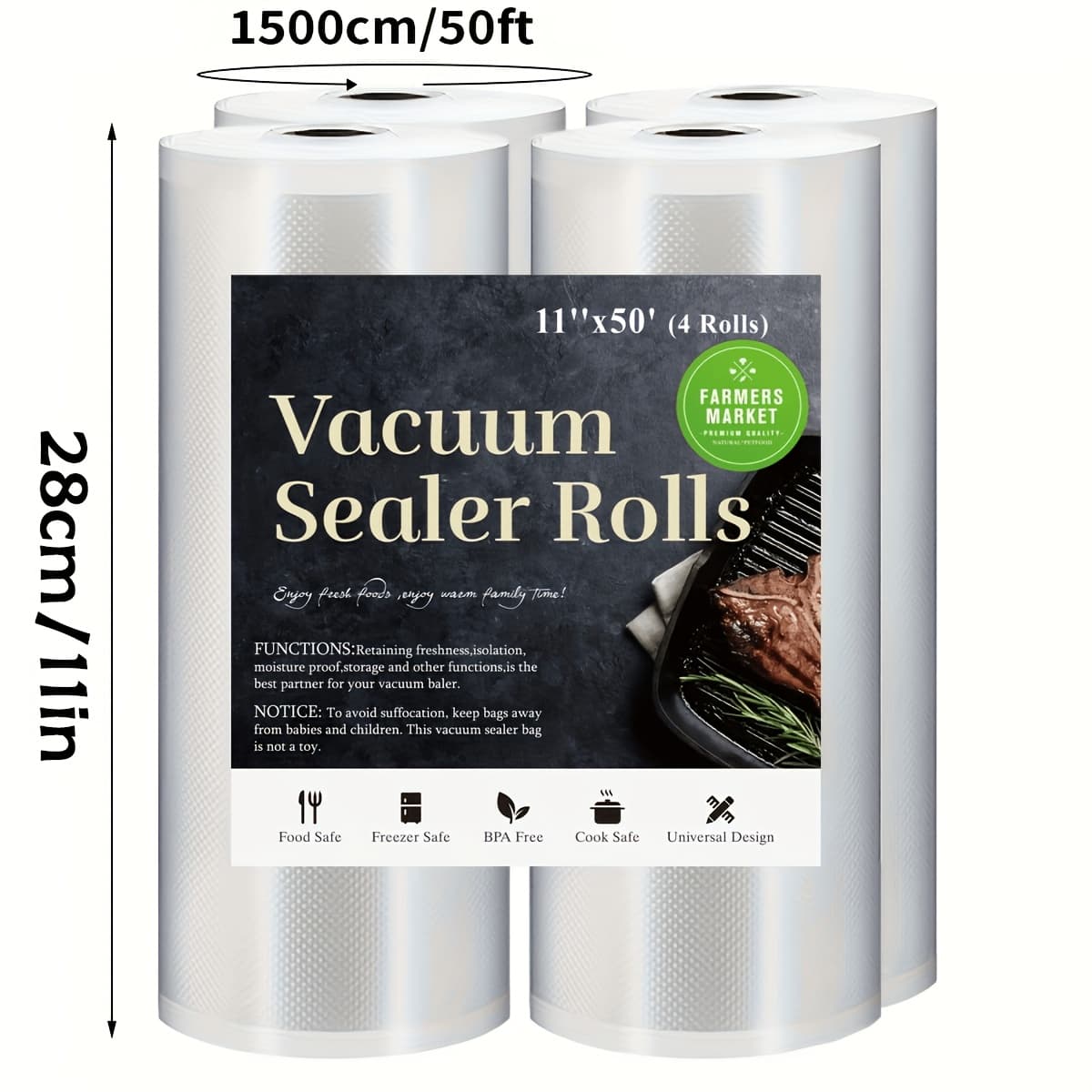 TEMU 4pcs Roll 15m Vacuum Sealed Bag Does Not Contain Bpa. Food Vacuum Bag Is Used For Food Storage Vacuum Sealed Bag, Meat, Fruits, Vegetables, Flour And Salmon Fresh-keeping Package