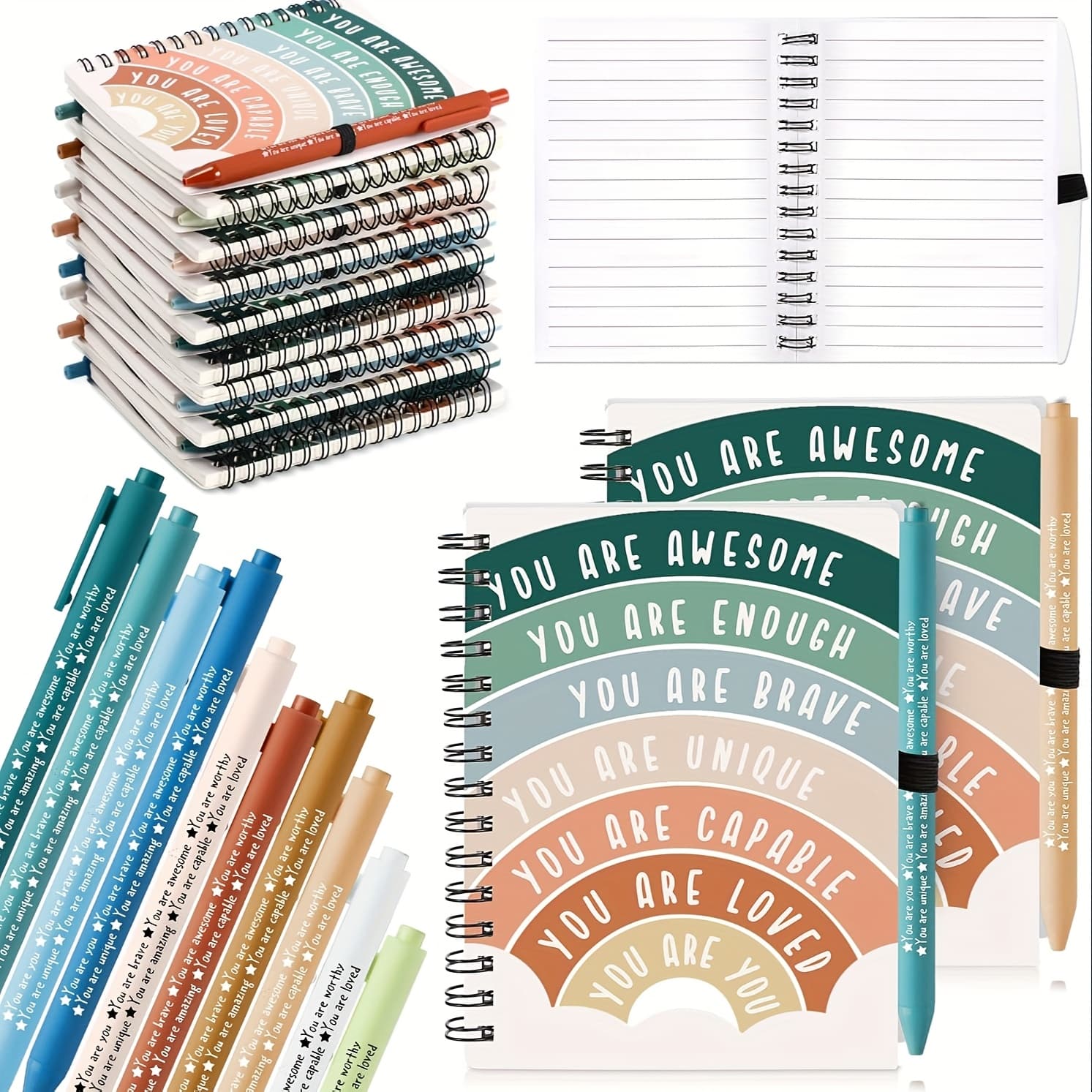 TEMU 80pcs Bulk Back To School Gifts For Teachers Classroom Rewards Mental Health Items Journals Positive Affirmation Notebooks And Pens For Employee Staff (rainbow)