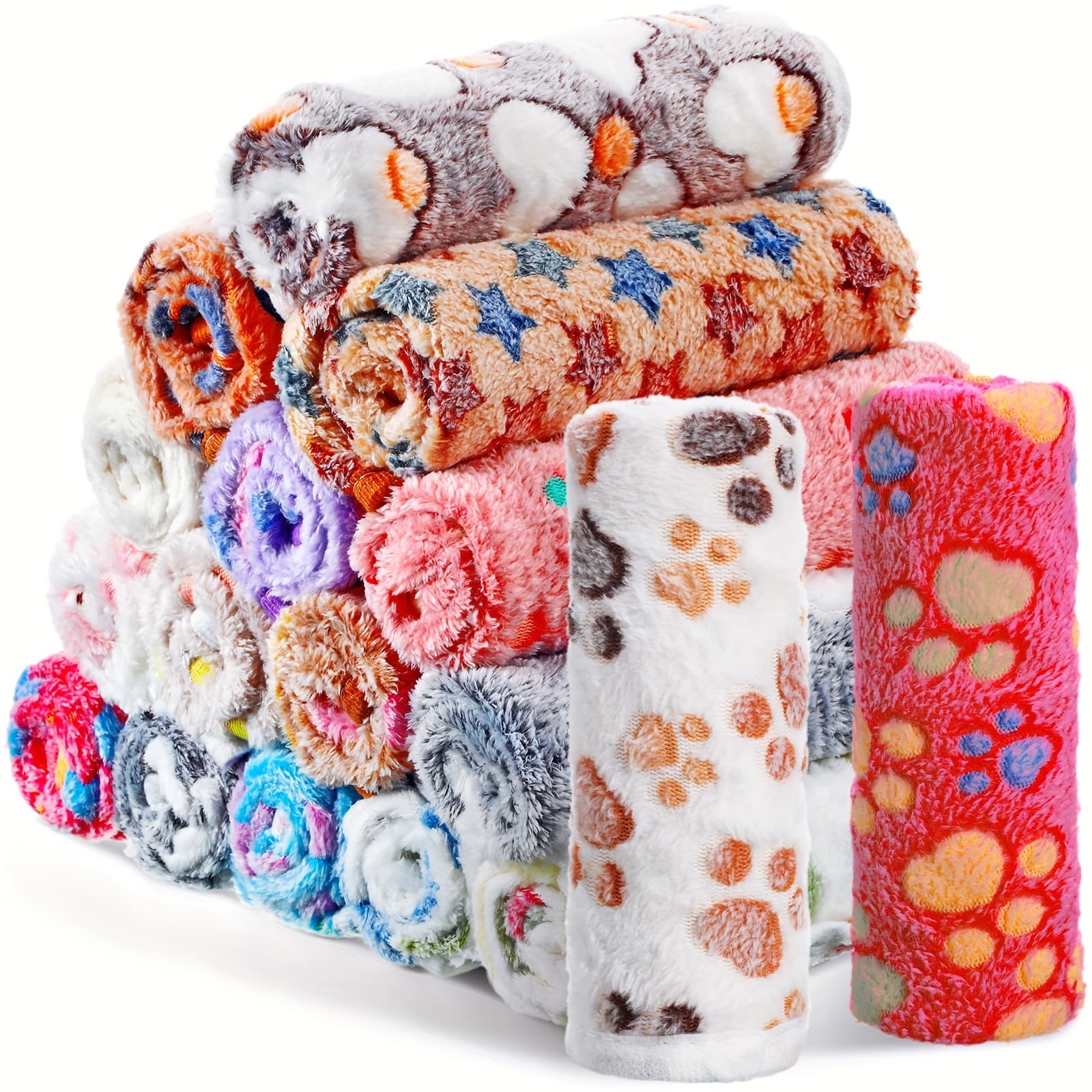 TEMU 18pcs Fleece Pet Blanket Soft Warm Sleep Mat Fluffy Cute Puppy Supplies Paw Bone Star Elephant Dot Heart Print Design Bed Blankets For Kitten Animals (23 X 16 Inch)