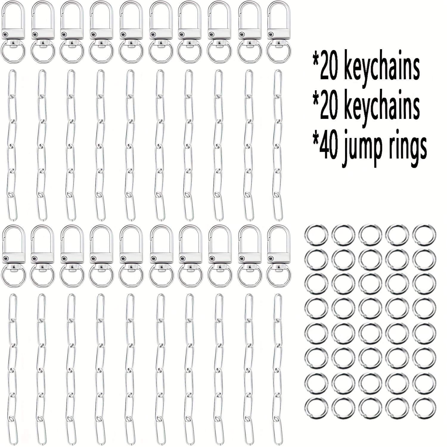 TEMU A Bulk Order Of 20 Keychain Making Kits, Featuring Metal Keychains With Keyrings, Rotating Spring Hooks, Clasps, And Extension Chains, Ideal For Crafts, Jewelry Bags, Additions, And Gifts