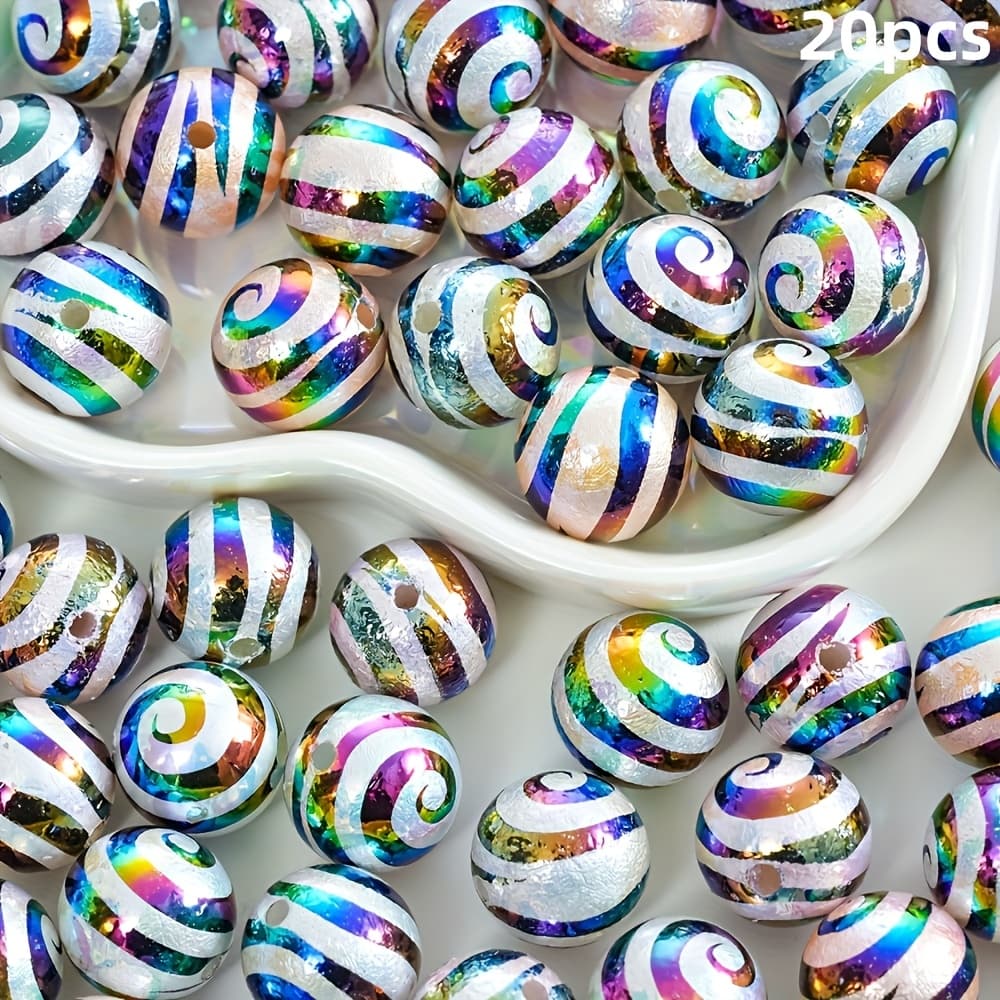 TEMU 20 Shiny Rainbow Acrylic Spiral Beads, 16mm Decorative Beads, Suitable For Jewelry Making, Necklace, Earrings, Key Chain, Mobile Phone Charm, Purse Additions- Supply